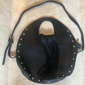 Handbag Republic Black With Fringe Faux Leather Fringe Large Tote Handbag